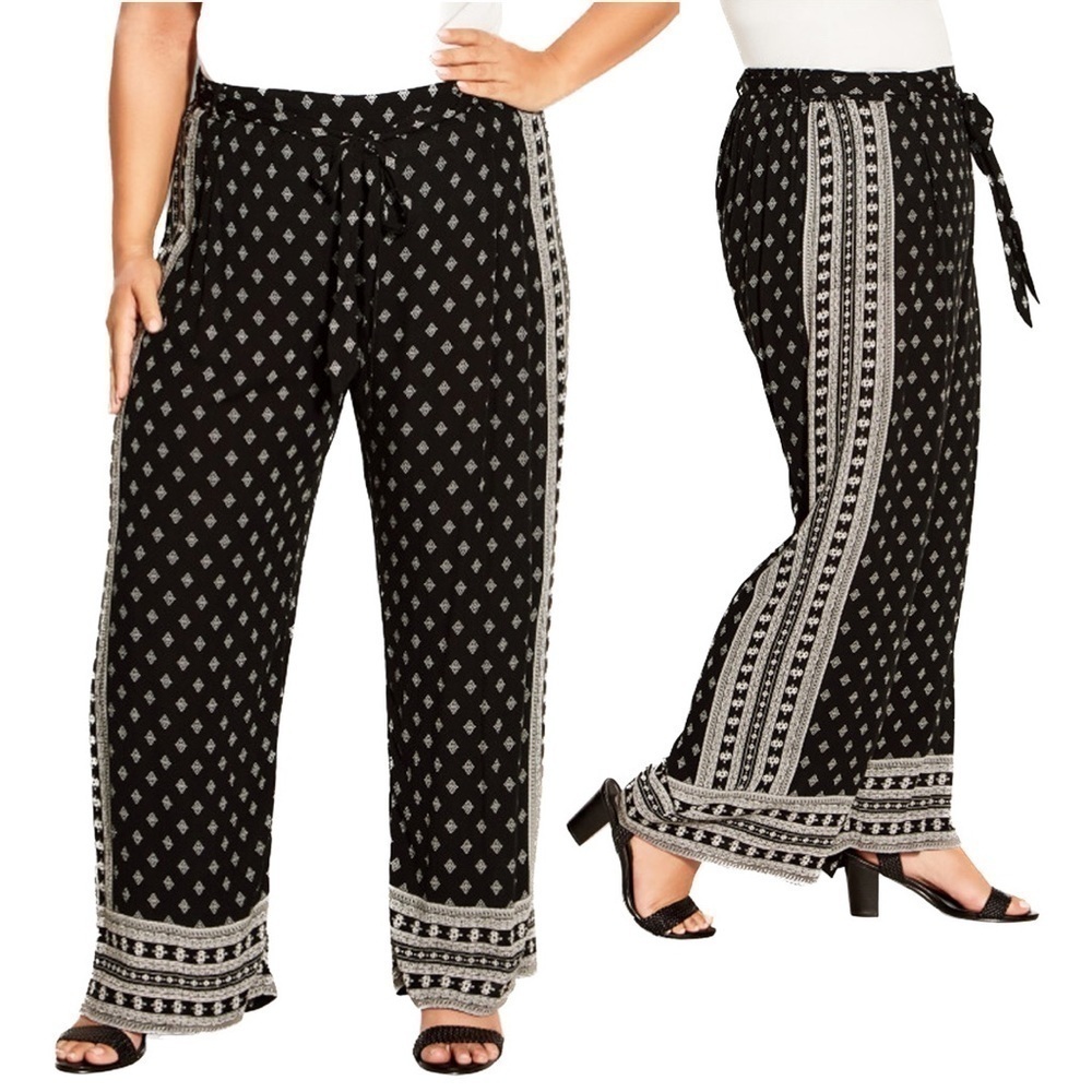AVENUE 14W-20W Black Escape Border Flowy Pant DD01.10